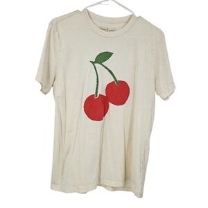 Imogene and Willie T-shirt Cream Cherry Graphic Print Tee Short Sleeves Size XS